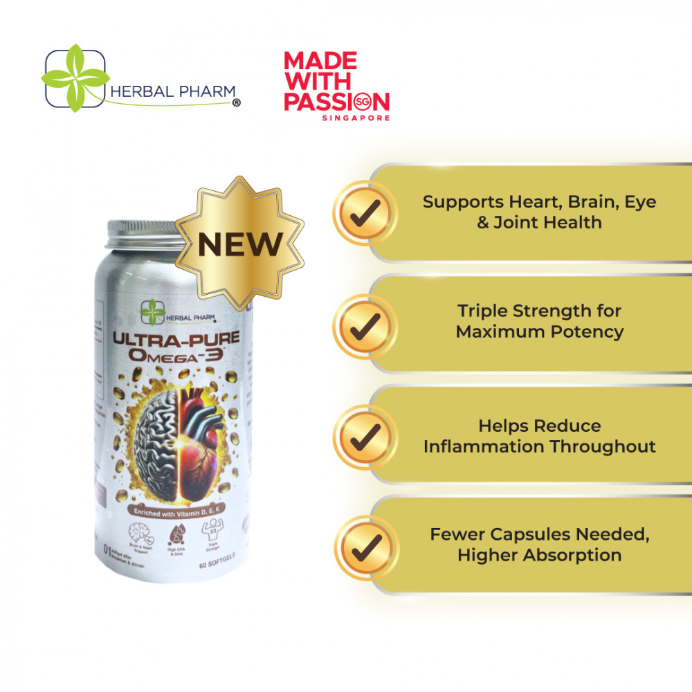 Herbal Pharm - Ultra-Pure Omega 3, 60 Softgels | High Strength Fish Oil for Heart, Brain & Joint Support