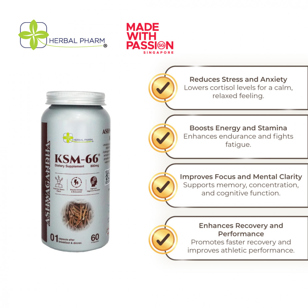 Herbal Pharm - Ashwagandha KSM-66, 60 Veggie Capsules | Natural Stress Relief & Energy Boost