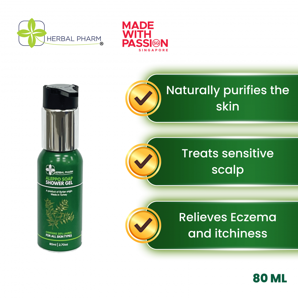 Herbal Pharm - Aleppo Soap Shower Gel with Olive & Laurel Oil for Radiant, Nourished Skin - 80ml (Natural & Organic)