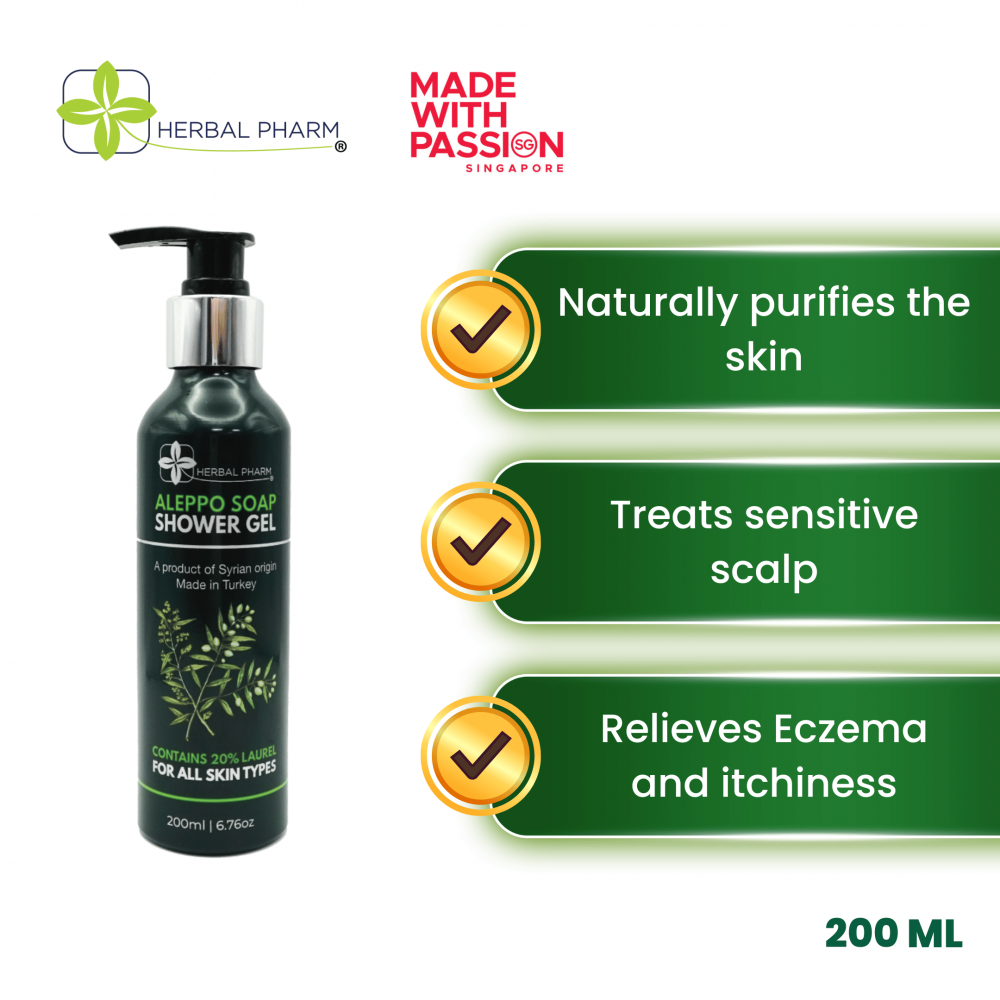 Herbal Pharm - Aleppo Soap Shower Gel with Olive & Laurel Oil for Radiant, Nourished Skin -200ml (Natural & Organic)