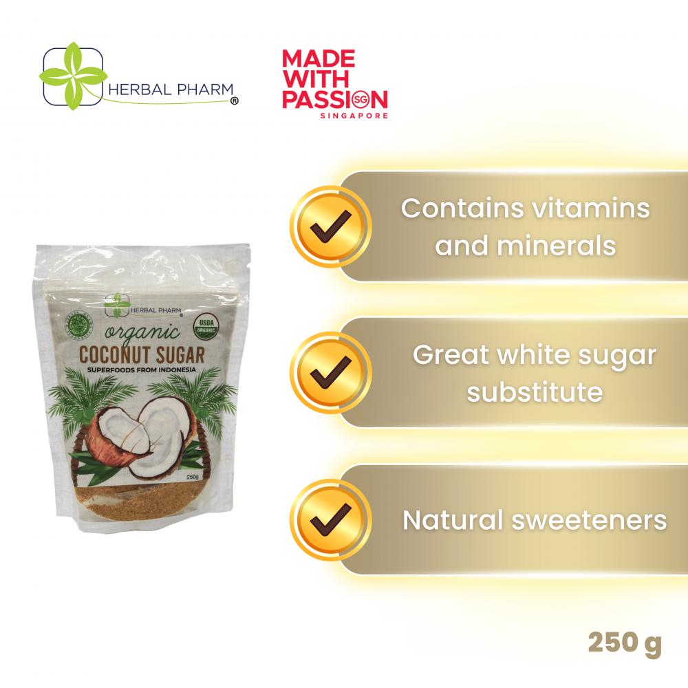 Herbal Pharm - Organic Coconut Sugar, 250g | Natural Sweetener with Low Glycaemic Index (Natural & Organic)