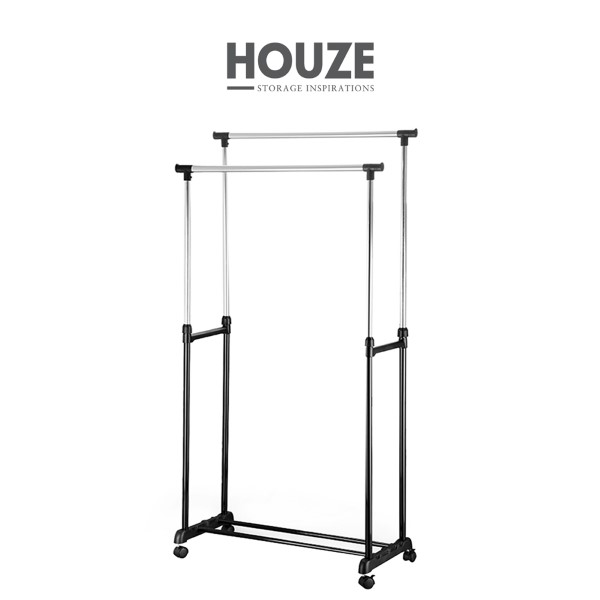 HOUZE - Double Pole Stainless Steel Clothes Hanger (Height: 100-160cm ...