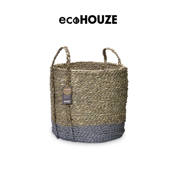 ecoHOUZE Seagrass Storage Basket With Handles - Grey - 2 Sizes