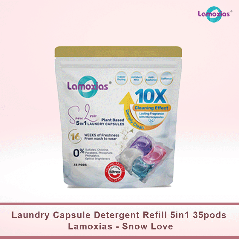 [Bundle of 5] Lamoxias® 5in1 Antibacterial Anti-Dust Mites Laundry Capsules - Snow love 35pods/pack