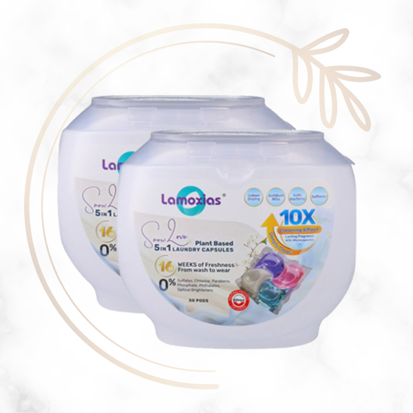 [Bundle of 2] Lamoxias® 5in1 Antibacterial Anti-Dust Mites Laundry Capsules - Snow love 50pods/tub