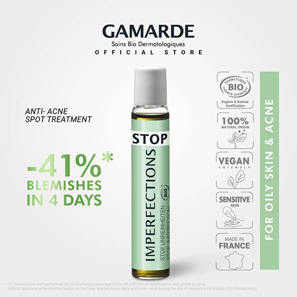 GAMARDE SEBO CONTROL Organic Acne Roll-on Spot Treatment 10ml, Anti-Blemish For Acne & Oily Skin (STOP IMPERFECTIONS)