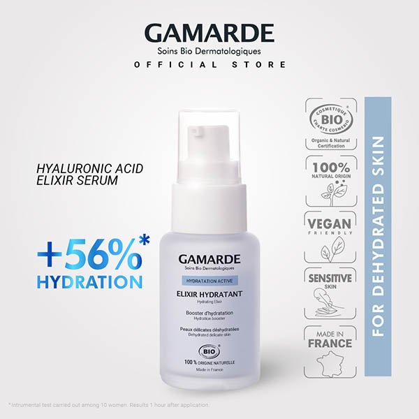 GAMARDE HYDRATATION Organic Hydrating Elixir Serum 30ml, Hyaluronic Acid For Normal & Sensitive Skin (ELIXIR HYDRATANT) (Feature.)