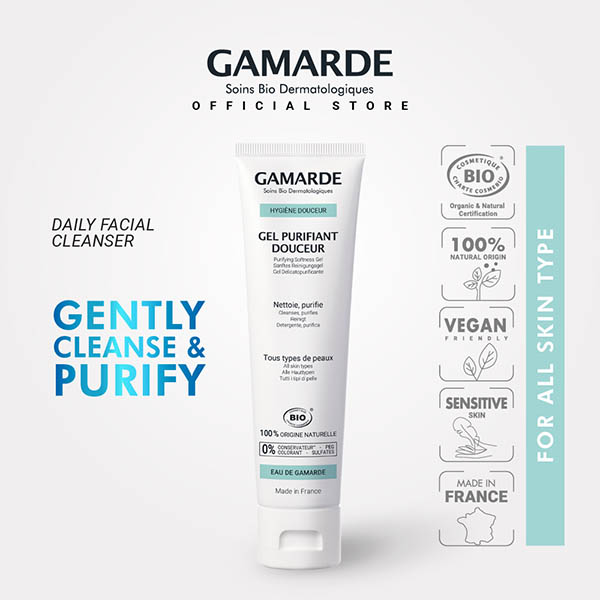 GAMARDE Organic Purifying Softness Cleansing Gel 100ml, Soap-free For Normal & Sensitive skin (GEL PURIFIANT)