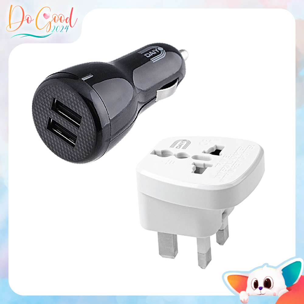 [Bundle] Daiyo - 3.4A Dual USB Car Charger & DE 201 Traveller Adaptor UK 3-Prong With Earth