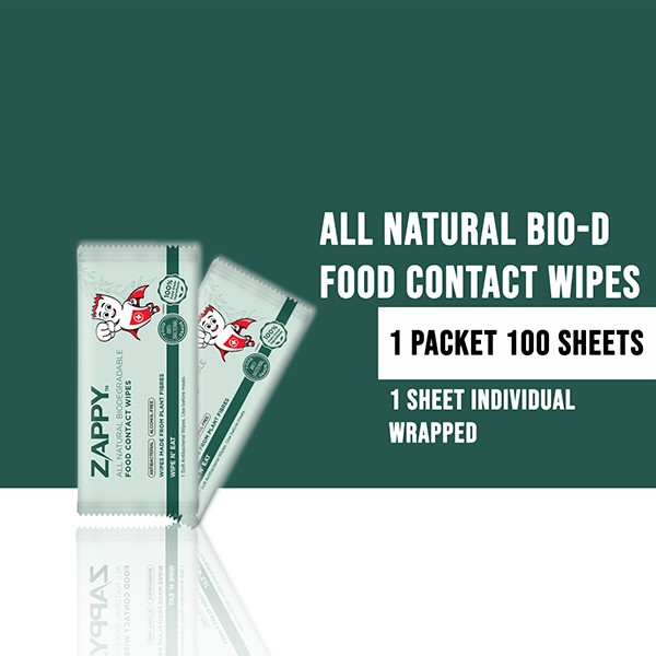 Zappy All Natural Biodegradable Food Contact Wipes 1s x 100 Sheets