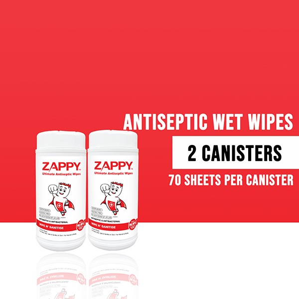 Zappy Ultimate Antiseptic Canister Wipes 70 Sheets x 2 Bottles