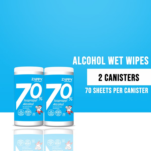 Zappy IPA Alcohol Wipes 70 Sheets Canister Wipes x 2 Bottles