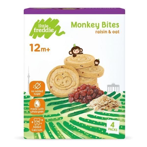 Monkey Bites  Raisin & Oat Biscuit - (4 x 20g. ) 80g.- UK lot