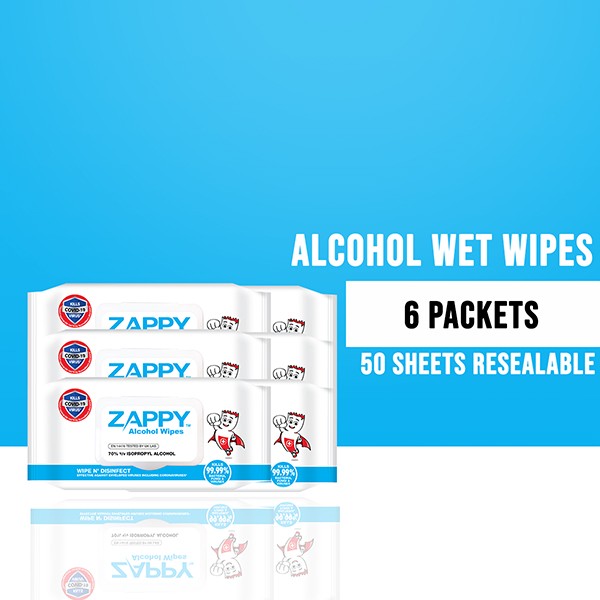 Zappy IPA Alcohol Wipes 50 Sheets X 6 Packets