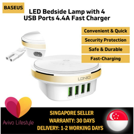 LDNIO LED Bedside Lamp with 4 USB Ports 4.4A Fast Charger