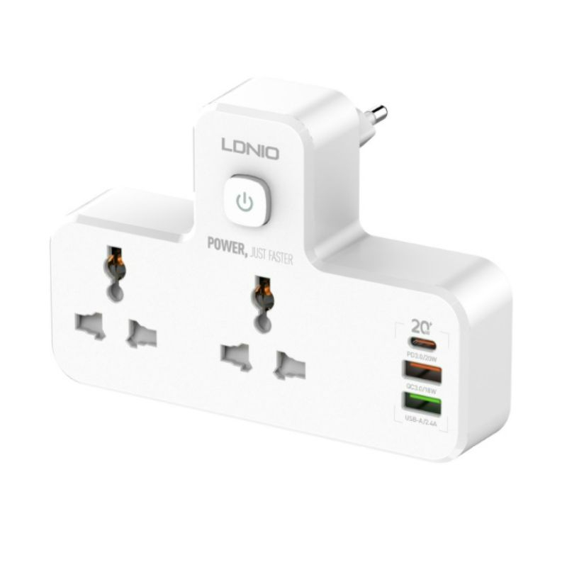 LDNIO UK Plug Power Strip 2 Outlets PD & QC3.0 with Touch Control Night Lamp