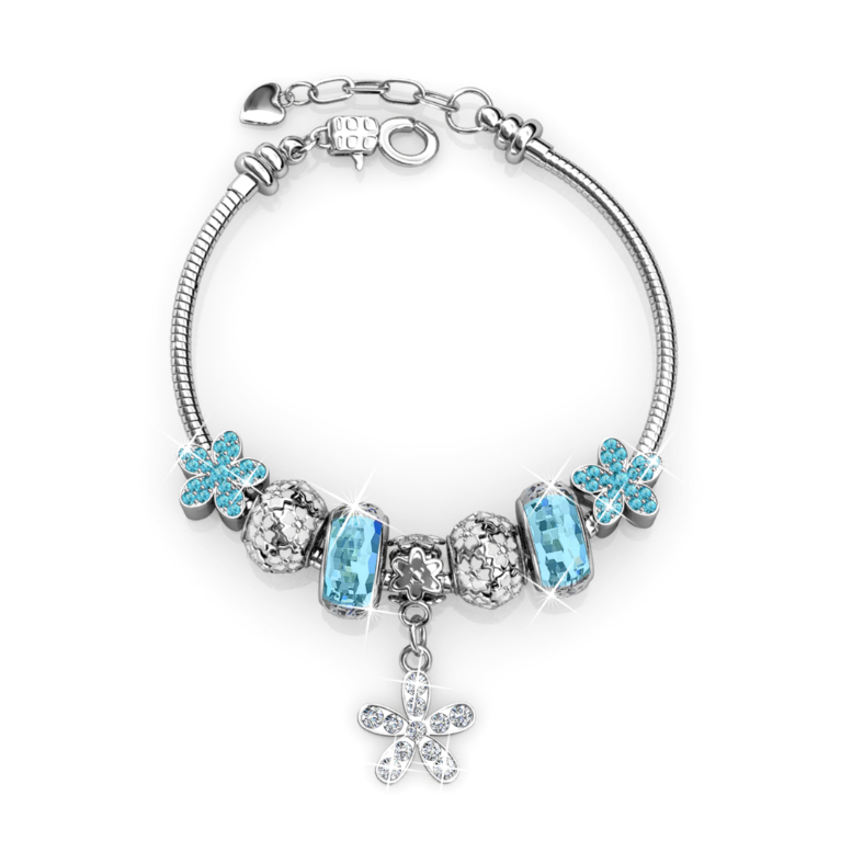 Enchanted Flower Charm Bracelet (Blue)