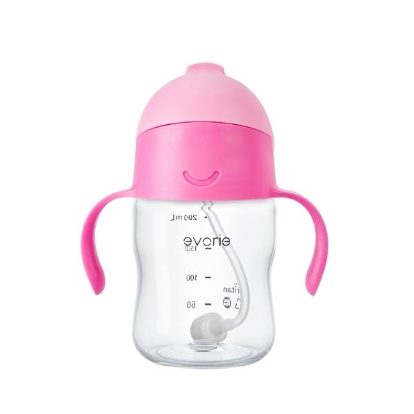 Evorie Tritan Baby 360 Straw Water Bottle Sippy Cup 200mL, Strawberry