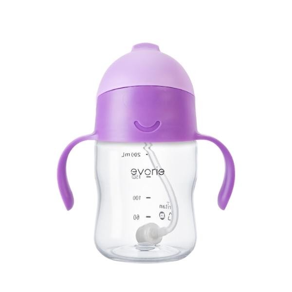 Evorie Tritan Baby 360 Straw Water Bottle Sippy Cup 200mL, Ube
