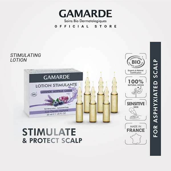 GAMARDE Organic Scalp Stimulating Lotion Ampoules 6x 5ml Hair Growth For Asphyxiated Scalp (LOTION STIMULANTE)