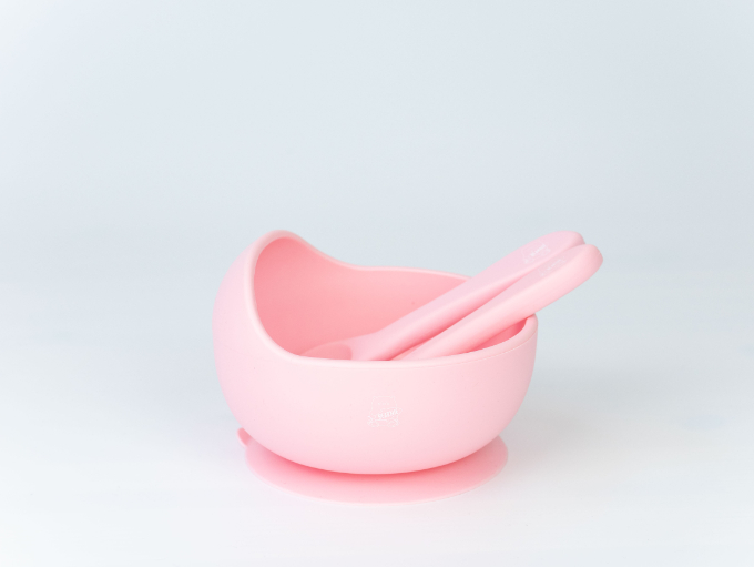 LITTLE BEARNIE Grow with Bearnie Highback Suction Bowl Feeding Set - - Pastel Pink