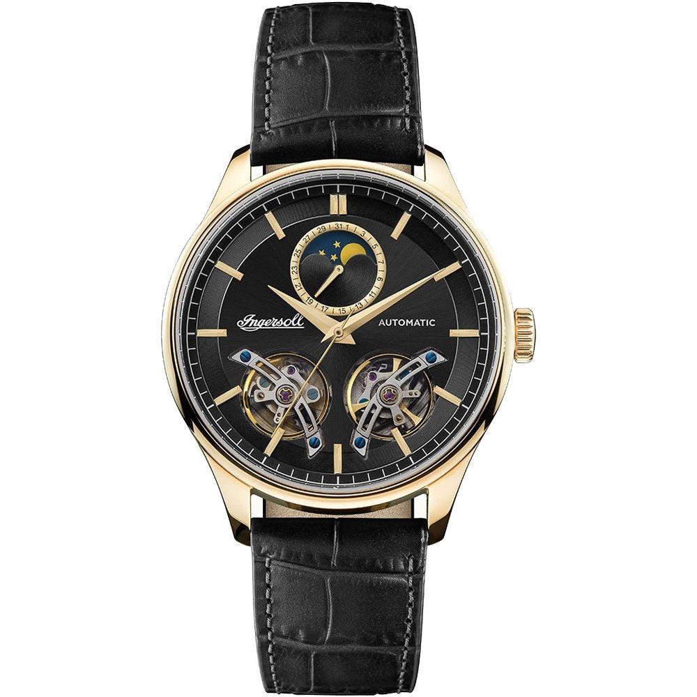 Ingersoll The Chord Automatic Gold Stainless Steel I07202 Black Leather Strap Men's Watch