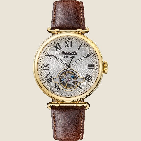 Ingersoll The Protagonist Automatic Gold Stainless Steel I08902 Brown Leather Strap Men's Watch