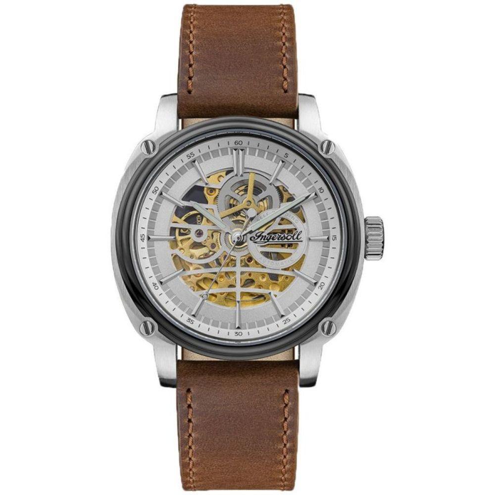 Ingersoll The Director Automatic Black Stainless Steel I09902 Brown Leather Strap Men's Watch