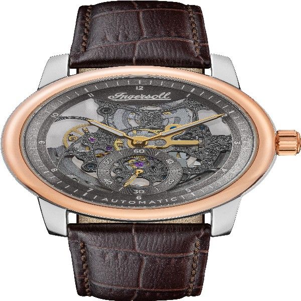 Ingersoll The Baldwin Automatic Rose Gold Stainless Steel I11001 Brown Leather Strap Men's Watch