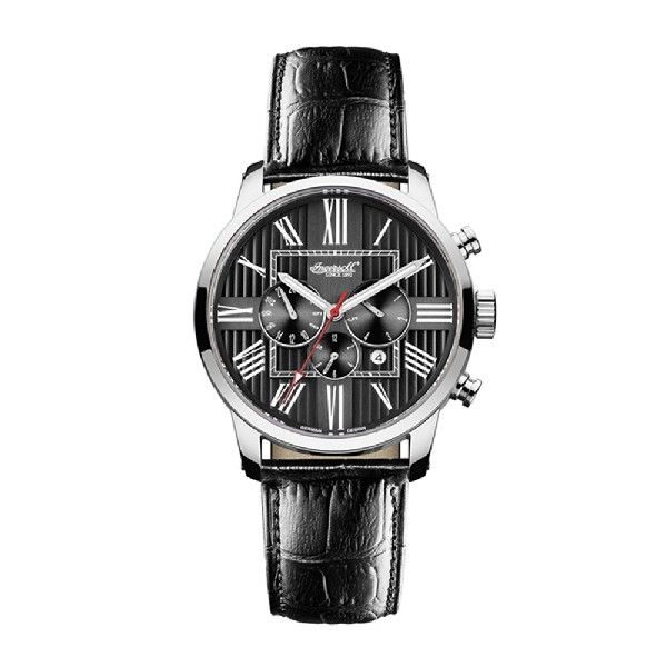 INGERSOLL PAINTE AUTOMATIC SILVER STAINLESS STEEL IN1409BK BLACK LEATHER STRAP MEN'S WATCH