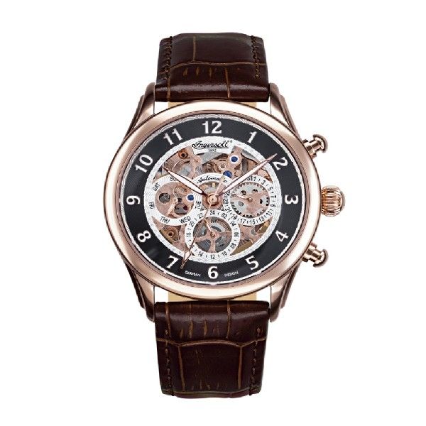 INGERSOLL MANA AUTOMATIC ROSE GOLD STAINLESS STEEL IN1413RBK BROWN LEATHER STRAP LADIES' WATCH