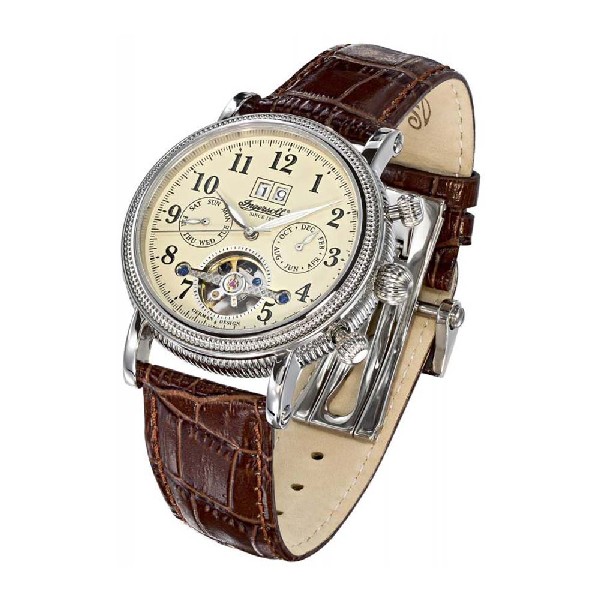 INGERSOLL TECUMSEH AUTOMATIC SILVER STAINLESS STEEL IN1825CR BROWN LEATHER STRAP MEN'S WATCH