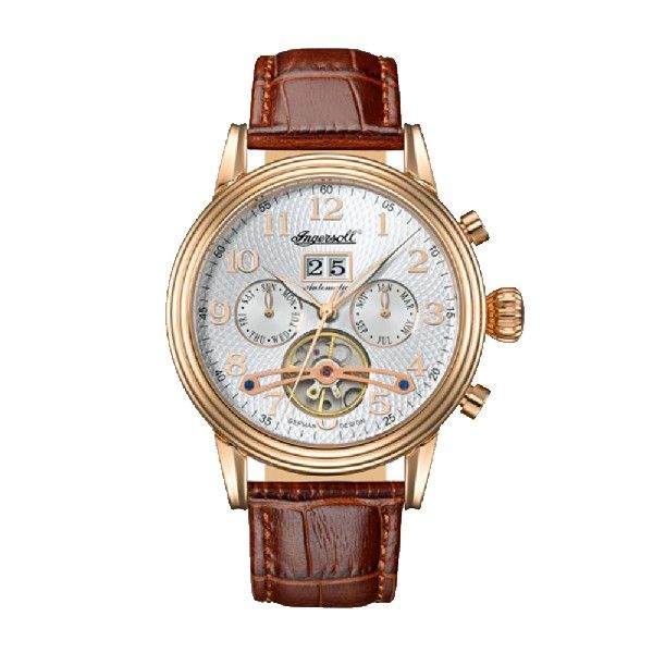 INGERSOLL SAN JOSÃ‰ AUTOMATIC ROSE GOLD STAINLESS STEEL IN2001RWH BROWN LEATHER STRAP MEN'S WATCH
