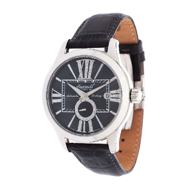 INGERSOLL DESTINY AUTOMATIC SILVER STAINLESS STEEL IN5007GY BLACK LEATHER STRAP LADIES' WATCH