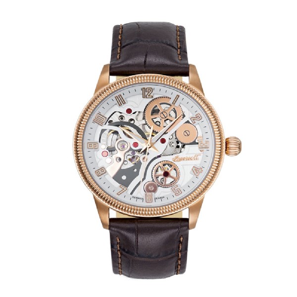 INGERSOLL BECKNALLS AUTOMATIC ROSE GOLD STAINLESS STEEL IN7220RWH BROWN LEATHER STRAP MEN'S WATCH
