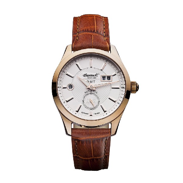 INGERSOLL HOPKINS AUTOMATIC GOLD STAINLESS STEEL IN8703RWH BROWN LEATHER STRAP MEN'S WATCH
