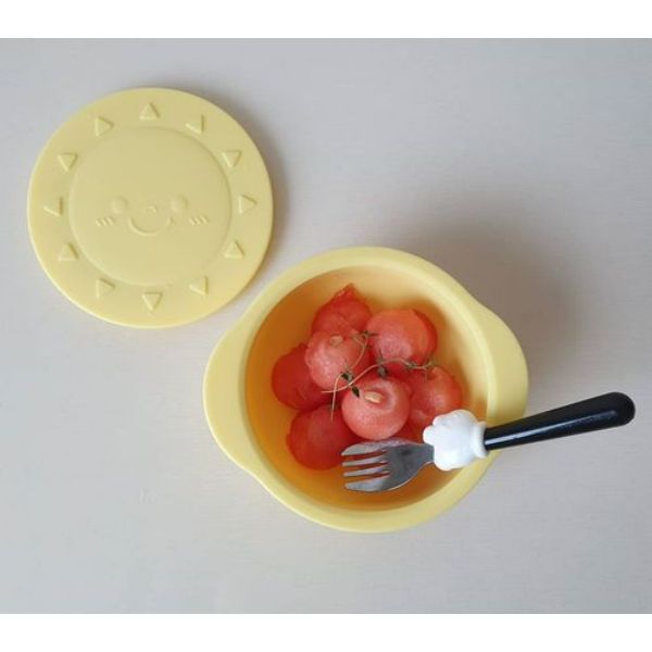 Mother's Corn Sunny Silicone Suction Bowl with Lid - Yellow
