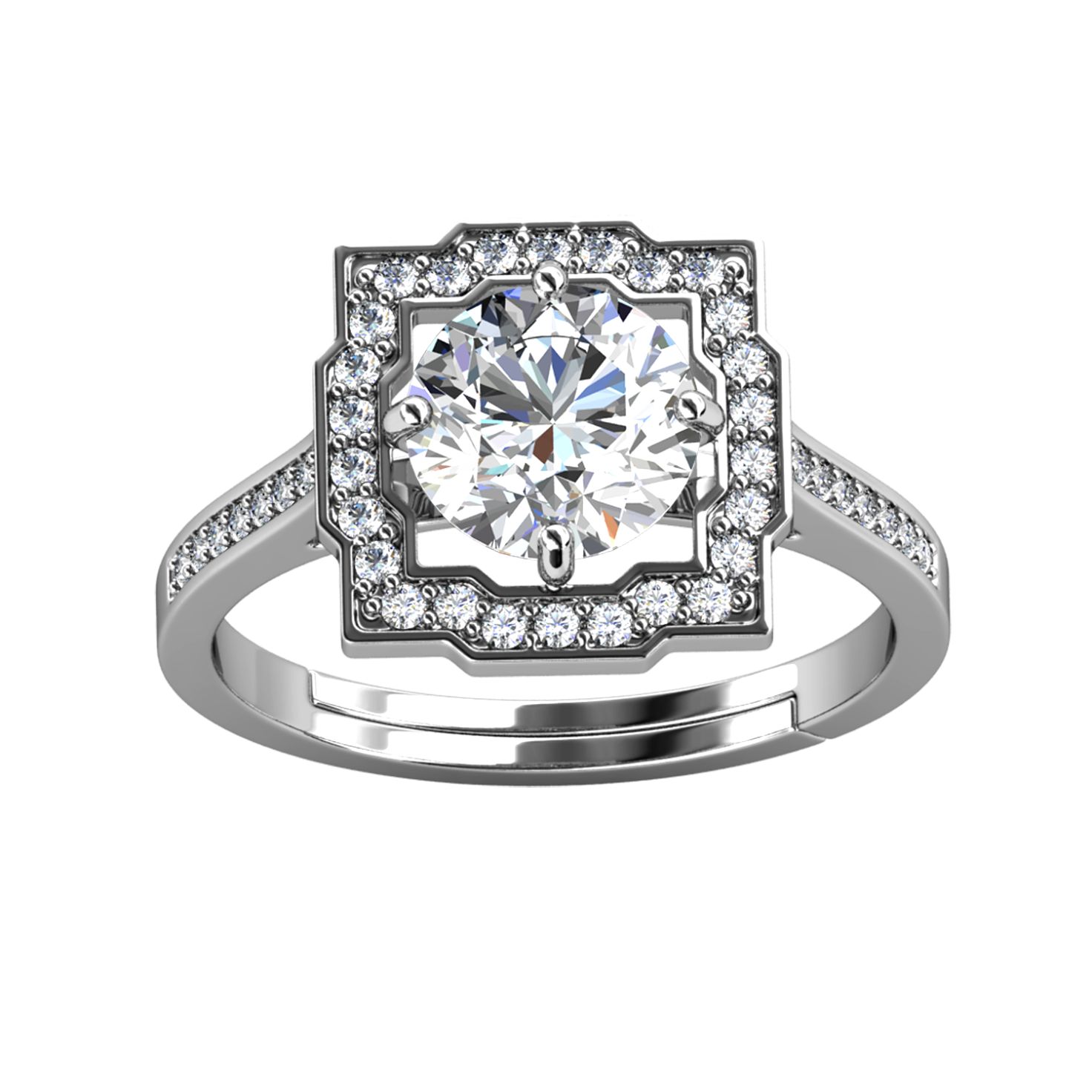 Her Jewellery CELÈSTA Moissanite Diamond - Carree Ring (White Gold)