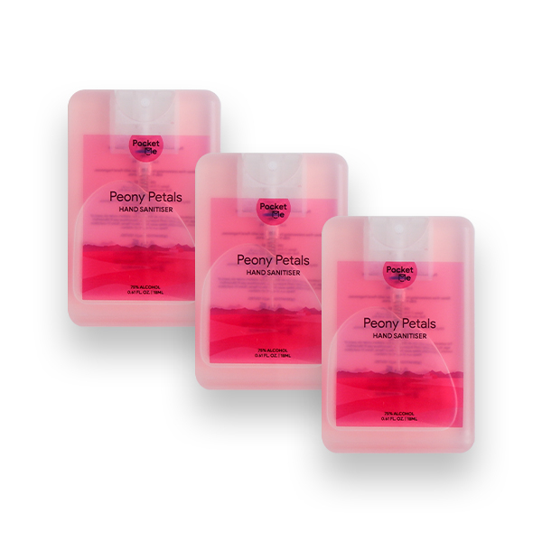 Pocket Me Hand Sanitizer Spray Peony Petals 3 x 18ml Pack