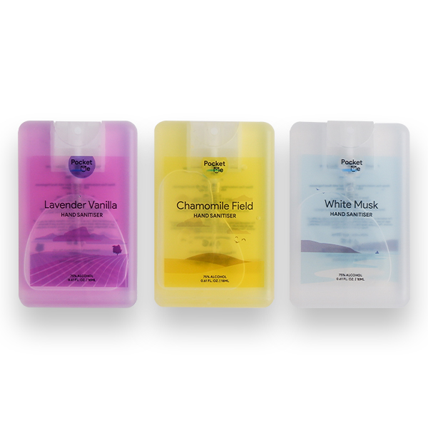 Pocket Me Hand Sanitizer Spray - 1 x  Lavendar Vanilla 18ml + 1 x Chamomile Field 18ml + 1x White Musk 18ml