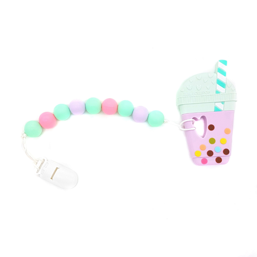 LITTLE BEARNIE Baby Teething Clip Set - Bubble Tea Taro