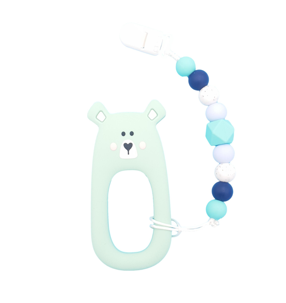 LITTLE BEARNIE Baby Teething Clip Set - Shy Bear (Mint)