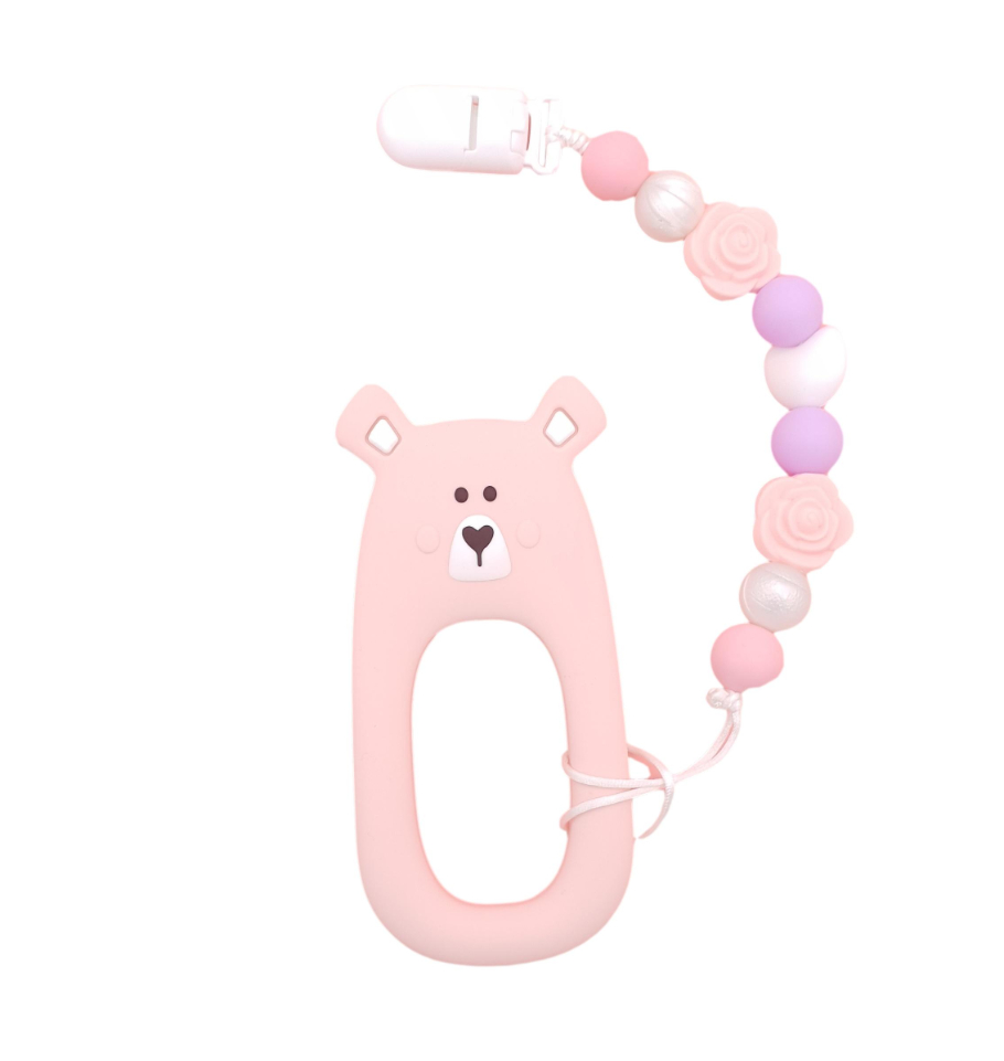 LITTLE BEARNIE Baby Teething Clip Set - Shy Bear (Pink)