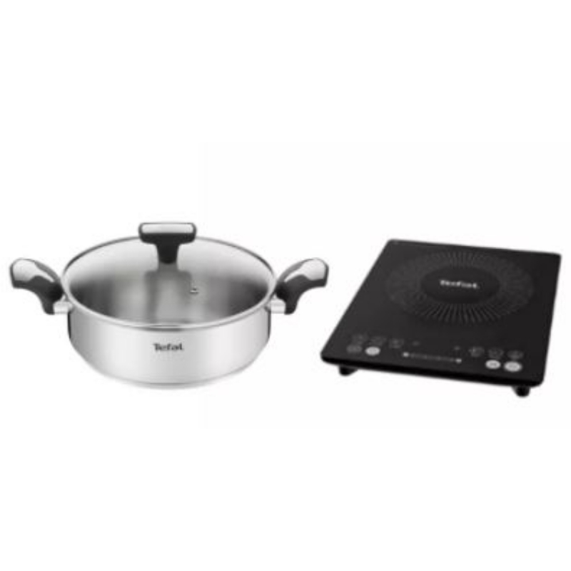 TEFAL Everyday Slim Induction Hob with FREE Tefal Emotion Stainless Steel 24cm Shallow pan w/lid (IH2108 + E30170)