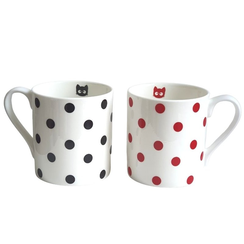Truffula Forest Set Of 2 Polka Dot Cat Ceramic Mugs