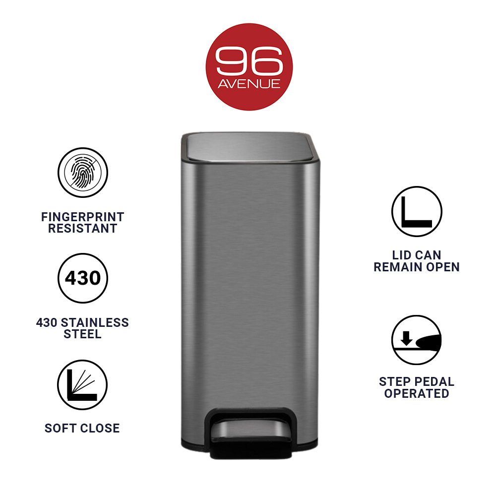 96 Avenue VIP 9L Stainless Steel Pedal Step Dustbin/Waste Bin with Soft Closing
