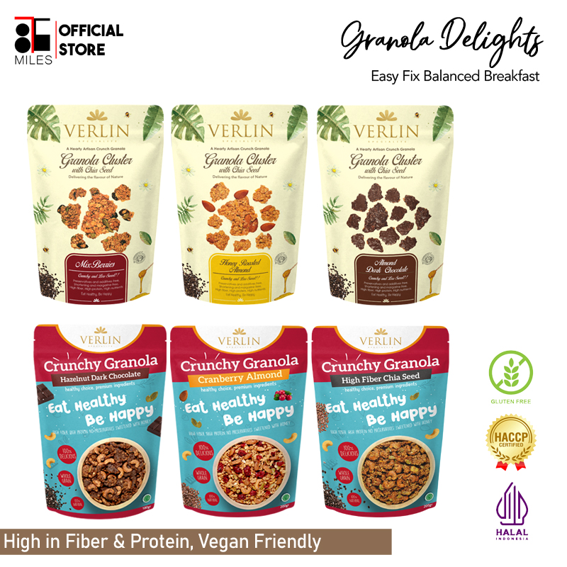 VERLIN Granola Delights Easy Fix Balanced Breakfast Bundle (3 Variants Granola Cluster & 3 Variants Crunchy Granola)