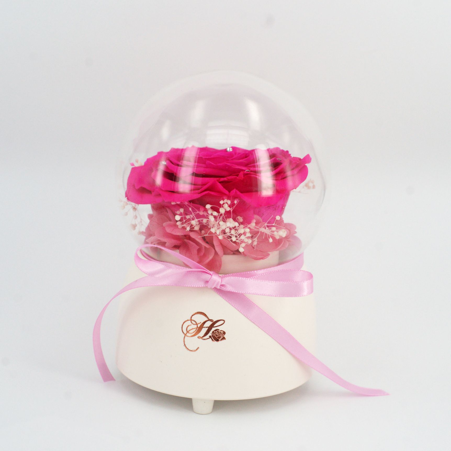 Her Rose Only Love Music Globe (Pink White + Pink)