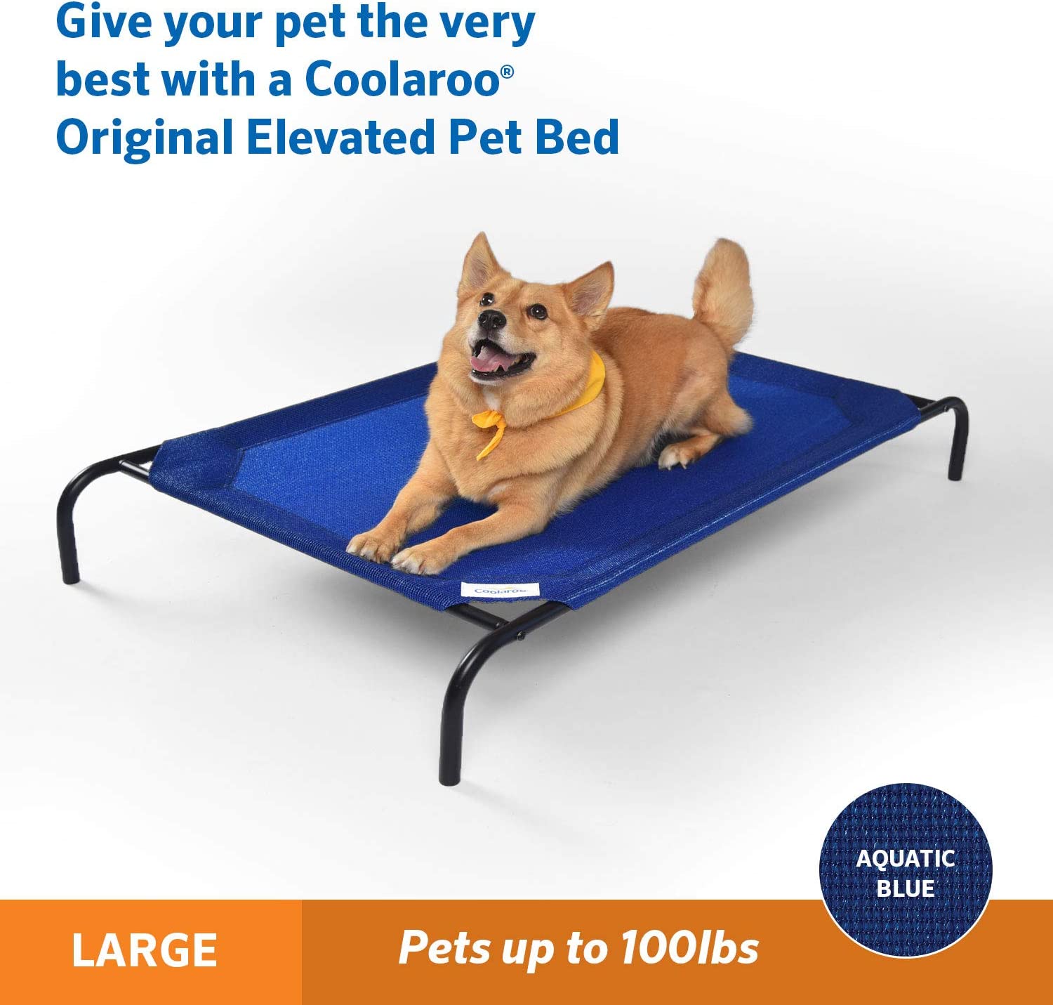 COOLAROO Elevated Pet Bed Large 130 X 80 X 20 cm Aquatic Blue