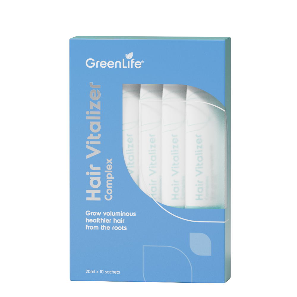 GreenLife Hair Vitalizer Complex (10 sachets Essence-in-drink) Voluminous healthier hair from the roots, hair fall